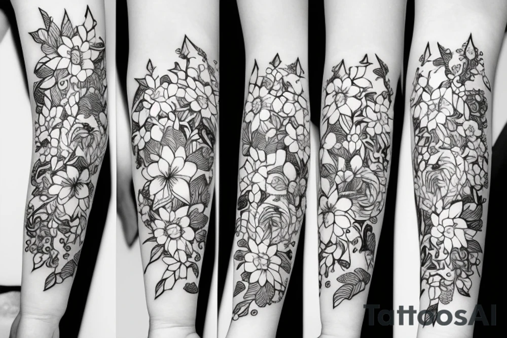 Fineline unicorn with flowers tattoo idea