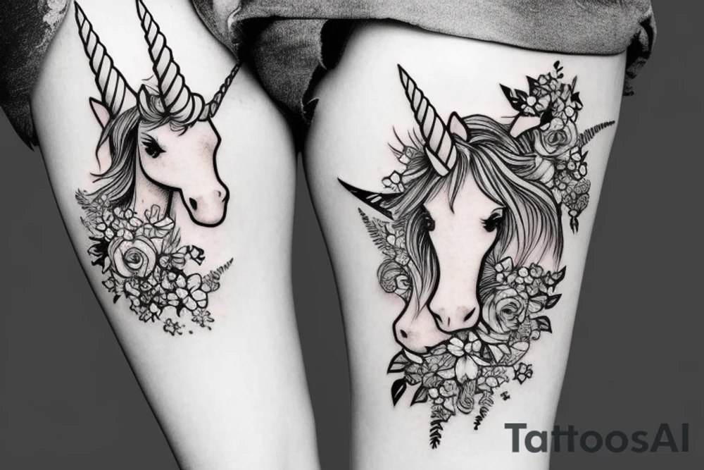 Fineline unicorn with flowers tattoo idea