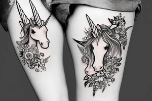 Fineline unicorn with flowers tattoo idea