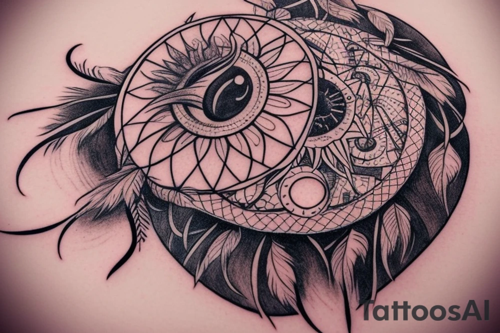 Dreamcatcher, heart, sun and moon, nature, fineline, minamalistic tattoo idea