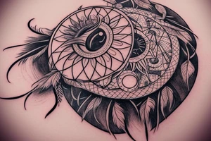 Dreamcatcher, heart, sun and moon, nature, fineline, minamalistic tattoo idea