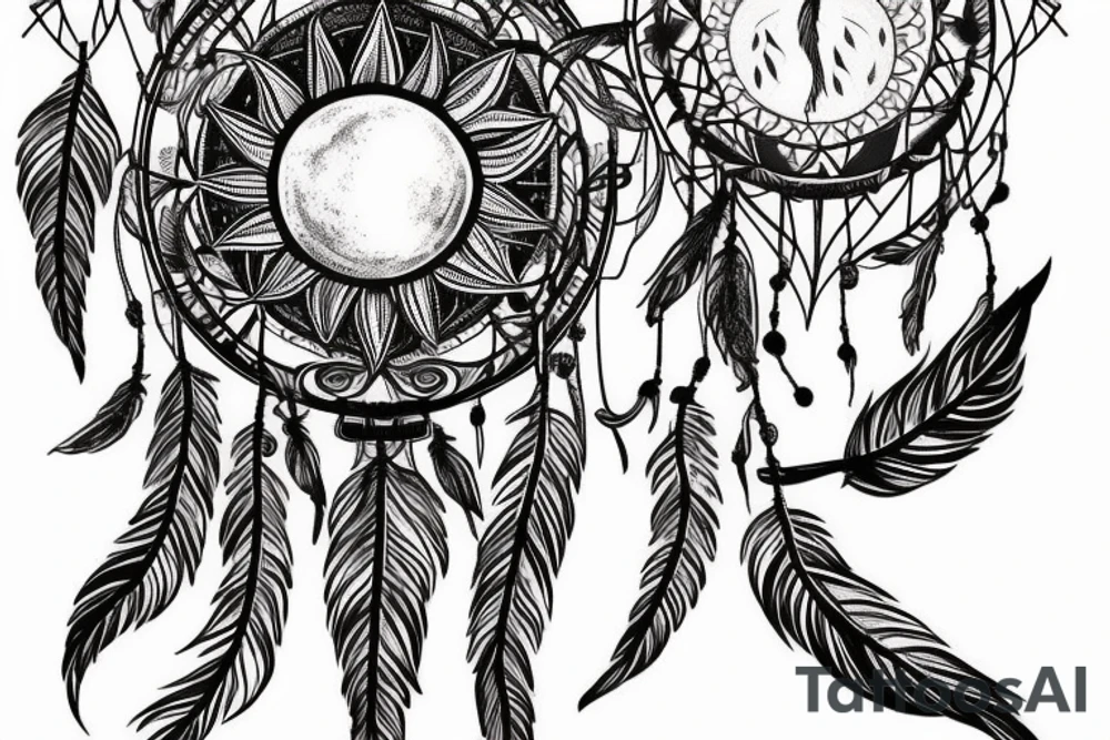 Dreamcatcher, heart, sun and moon, nature, fineline, minamalistic tattoo idea