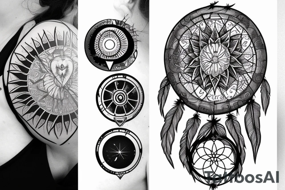 Dreamcatcher, heart, sun and moon, nature, rose fineline, minamalistic tattoo idea