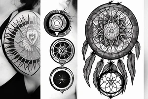 Dreamcatcher, heart, sun and moon, nature, rose fineline, minamalistic tattoo idea