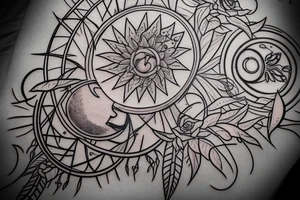Dreamcatcher, heart, sun and moon, nature, rose fineline, minamalistic tattoo idea