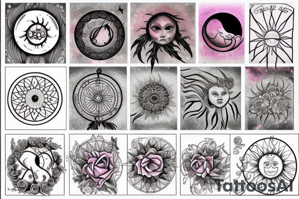 Dreamcatcher, heart, sun and moon, nature, rose fineline, minamalistic tattoo idea