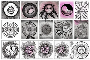 Dreamcatcher, heart, sun and moon, nature, rose fineline, minamalistic tattoo idea