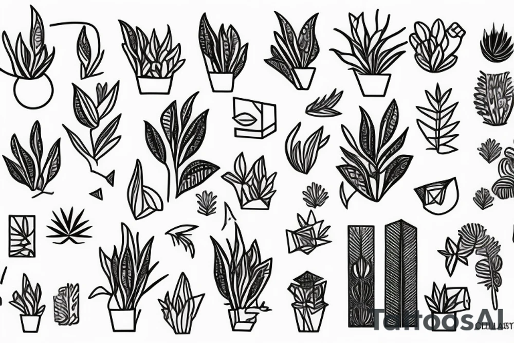Indoor plants, geometric, fineline tattoo idea