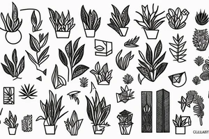 Indoor plants, geometric, fineline tattoo idea