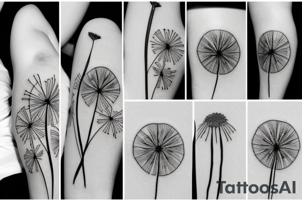 Floral, dandelion, negative space, band tattoo, fineline, femanim tattoo idea