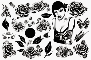 feminine , black and white, outline tattoo idea