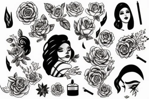 feminine , black and white, outline tattoo idea