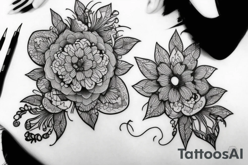 feminine , black and white, outline tattoo idea