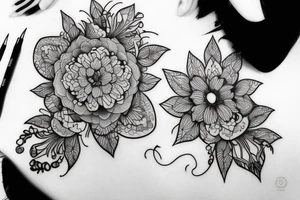 feminine , black and white, outline tattoo idea