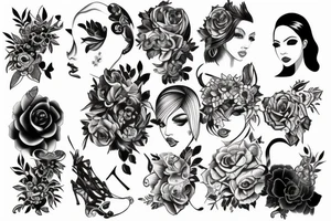 feminine , black and white, outline tattoo idea