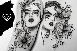 feminine , black and white, outline tattoo idea