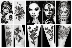 feminine , black and white, outline tattoo idea