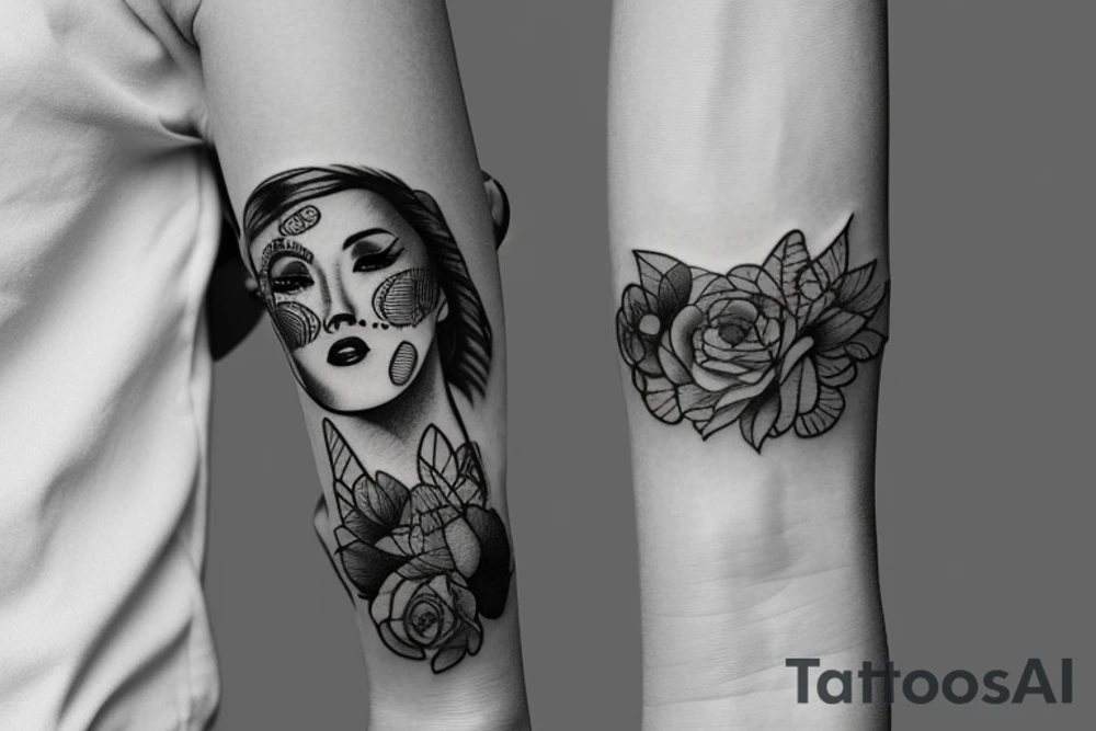 Woman armband, , black and white, outline tattoo idea