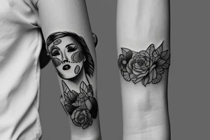 Woman armband, , black and white, outline tattoo idea