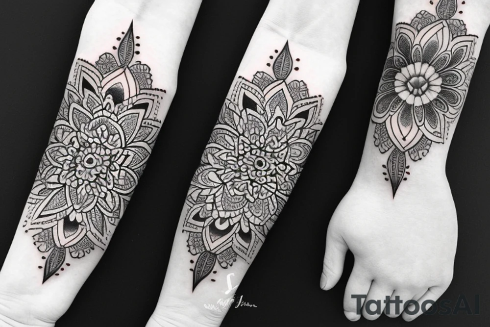 Elegant, flower, mandala armband tattoo idea