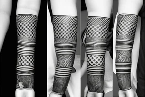 wide black armband with straight lines tattoo idea
