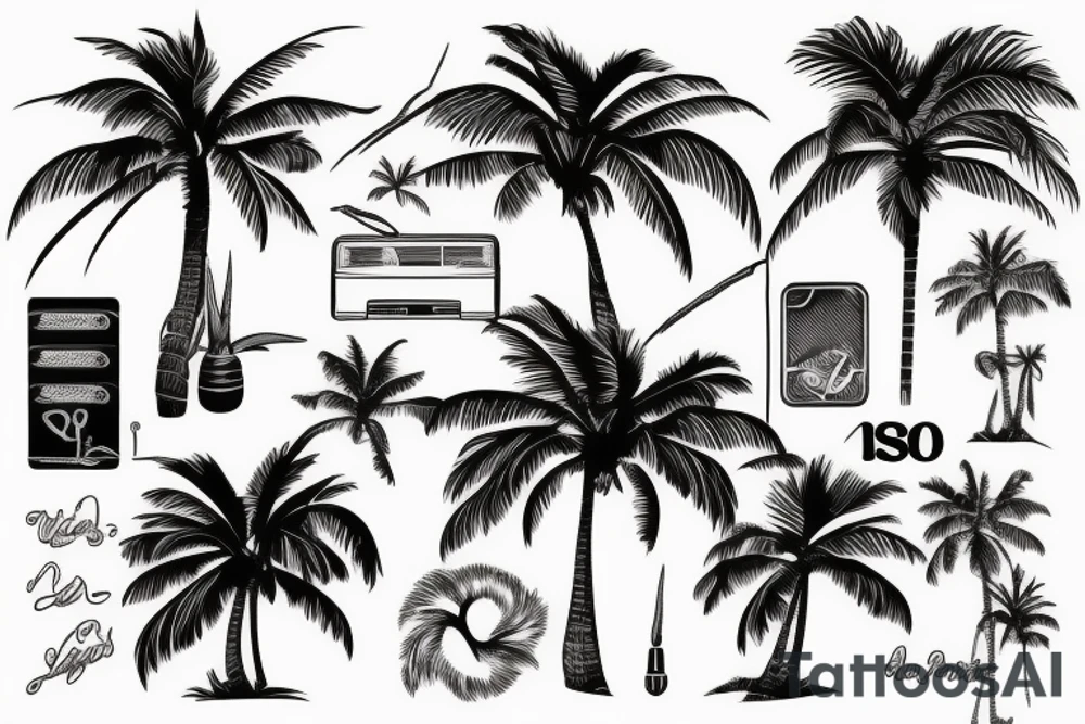 palm tree 80s sleeve tattoo idea