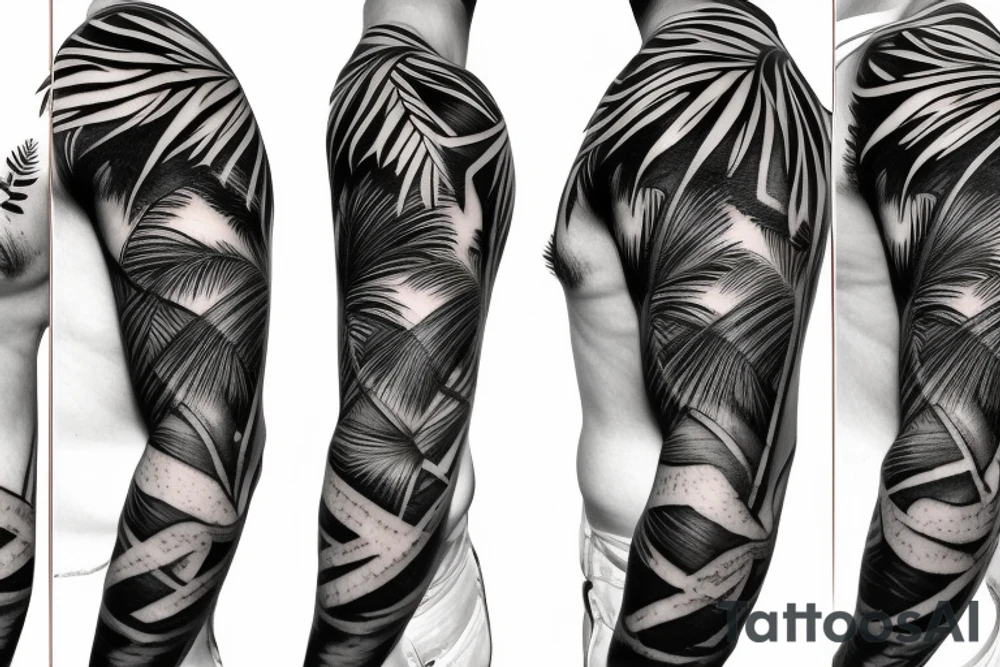 palm tree 80s sleeve tattoo idea