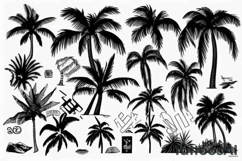 palm tree 80s sleeve tattoo idea