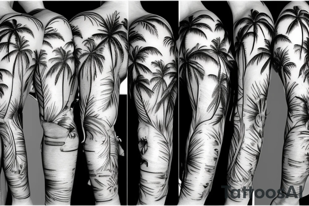 palm tree 80s sleeve tattoo idea