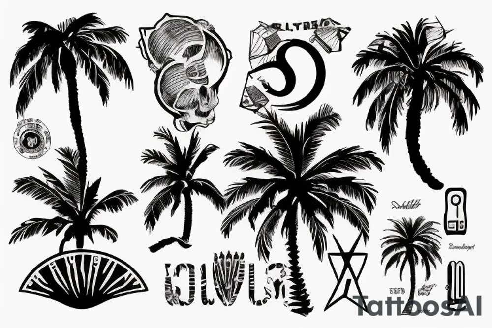 palm tree 80s sleeve tattoo idea