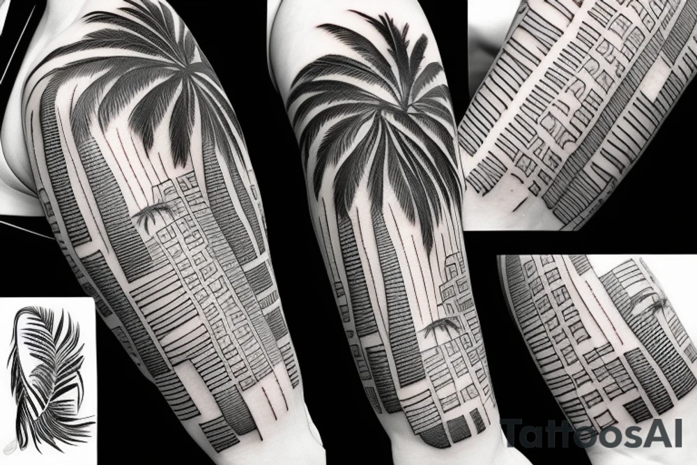 palm tree 80s sleeve tattoo idea