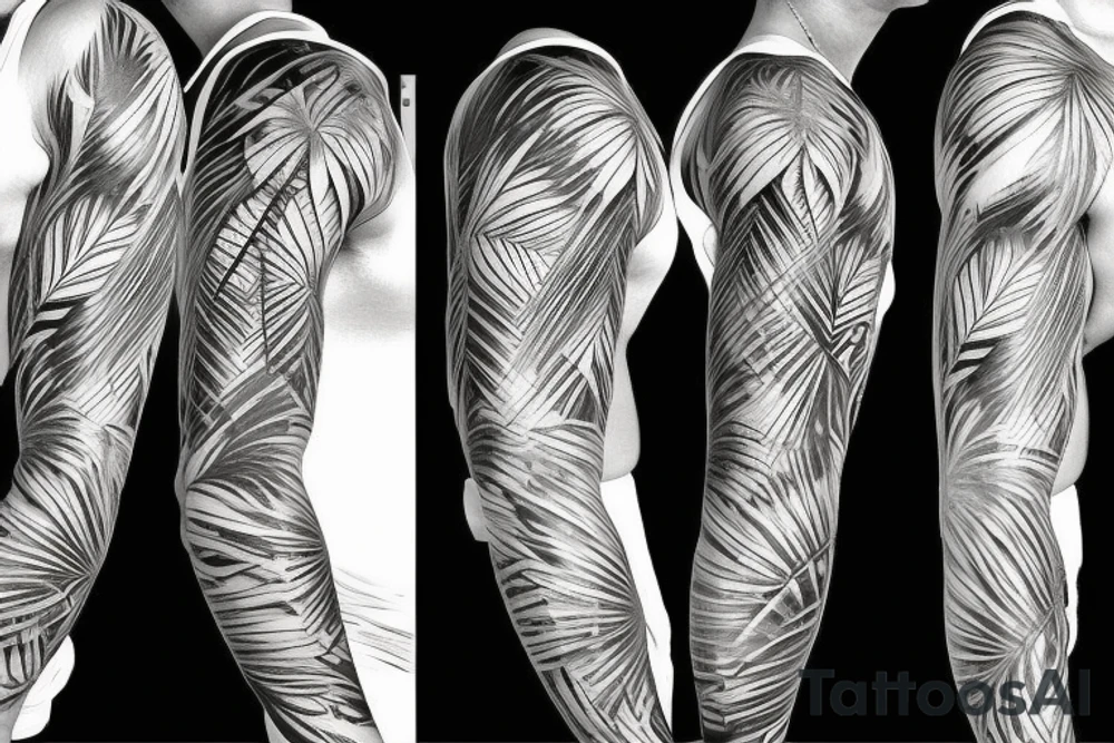 palm tree 80s sleeve tattoo idea