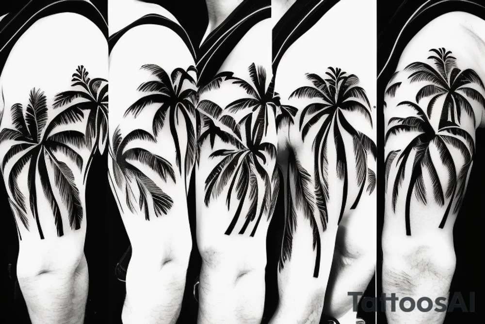 palm tree 80s sleeve tattoo idea