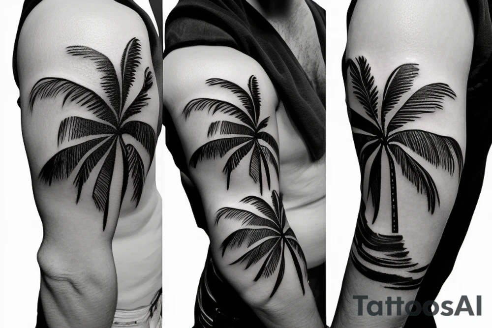 palm tree 80s sleeve tattoo idea