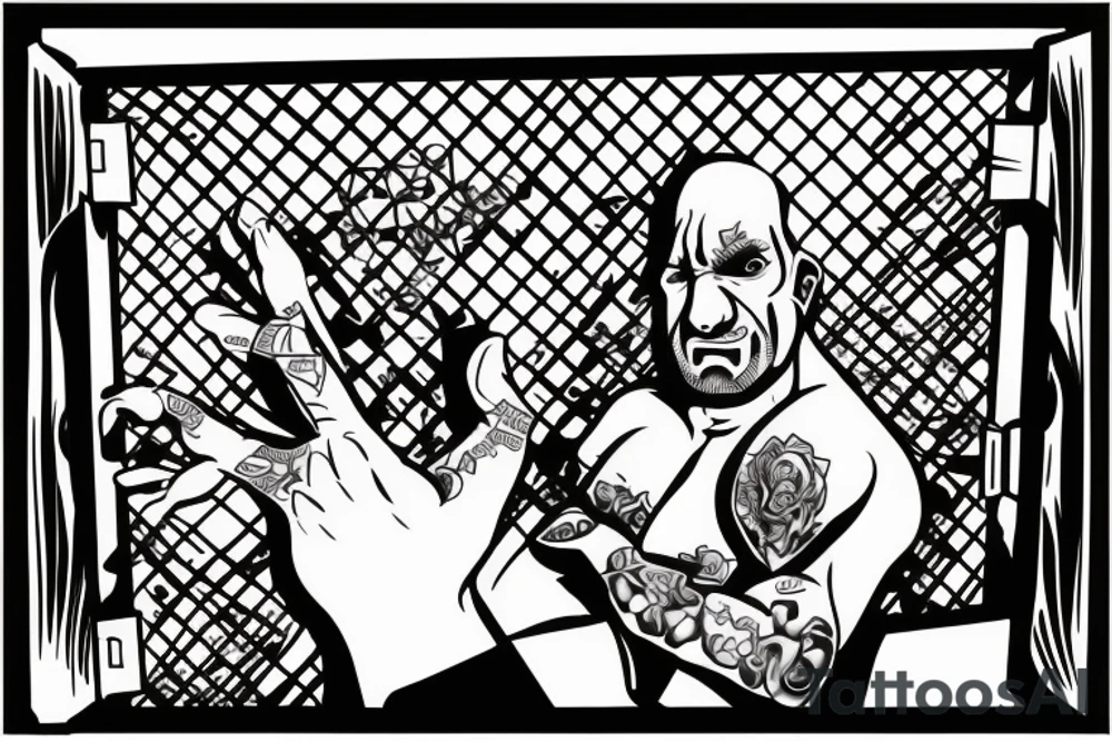 Man behind a prison gate with his hands through the gate reaching tattoo idea