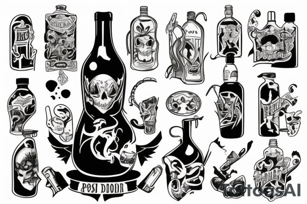Bottle of poison detailed tattoo idea
