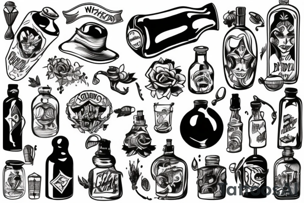 Bottle of poison detailed tattoo idea