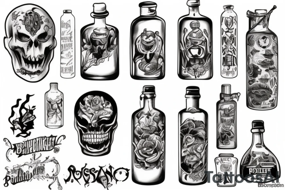 Bottle of poison prison style detailed tattoo idea