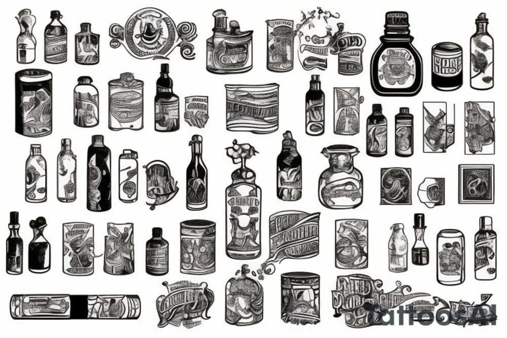 Bottle of poison prison style detailed tattoo idea