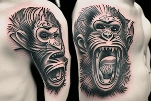 Monkey attacking police  remaster prison style tattoo idea