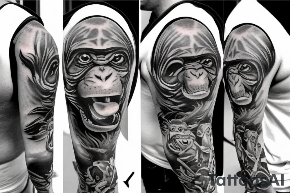 Monkey attacking police  remaster prison style tattoo idea