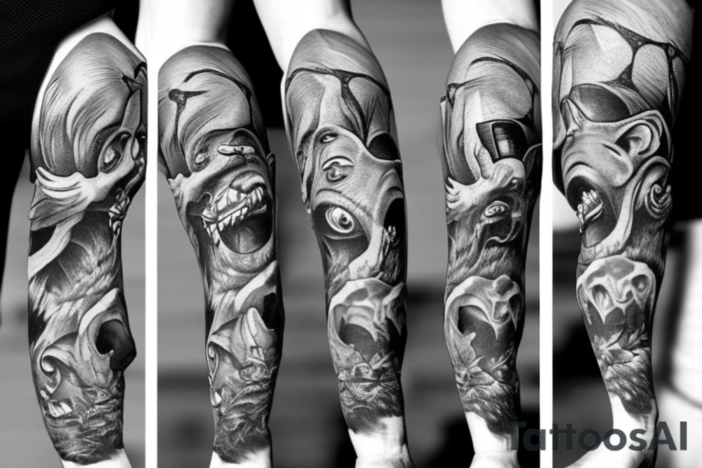 Monkey attacking police funny detailed tattoo idea