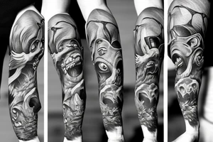 Monkey attacking police funny detailed tattoo idea
