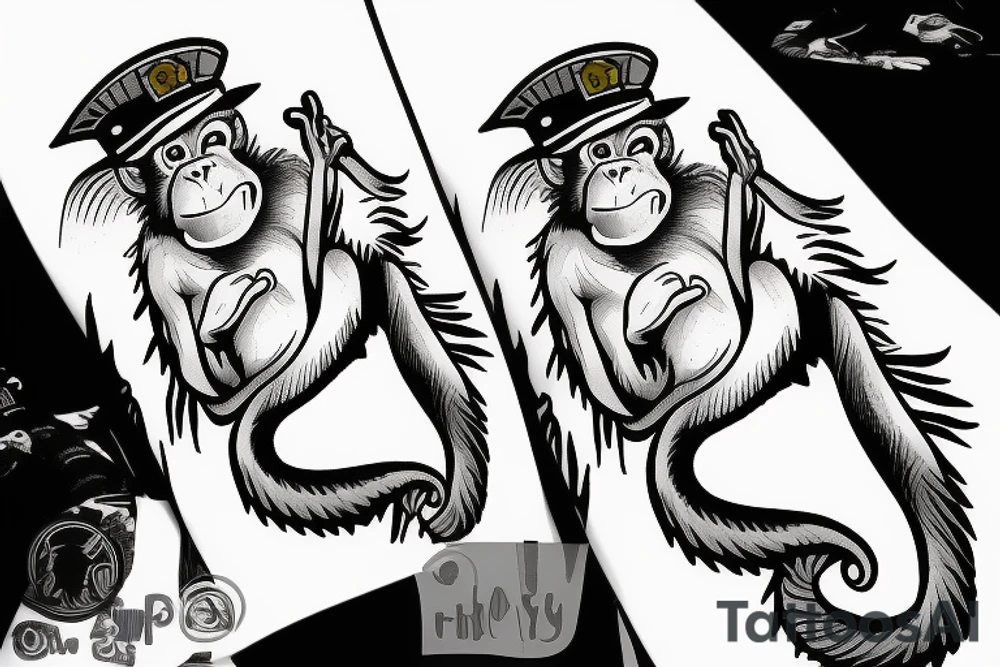 Monkey attacking police funny detailed tattoo idea