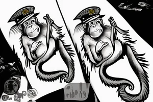 Monkey attacking police funny detailed tattoo idea