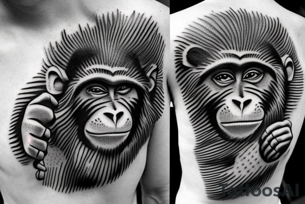 Monkey attacking police funny detailed tattoo idea