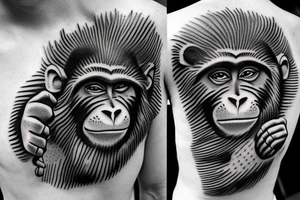 Monkey attacking police funny detailed tattoo idea