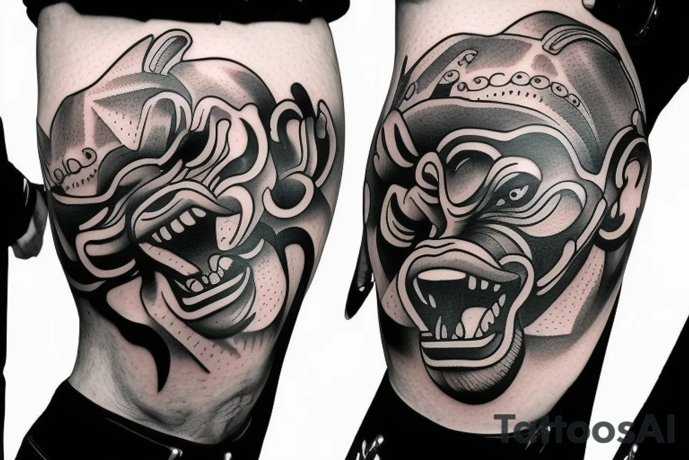 Monkey attacking police funny detailed tattoo idea