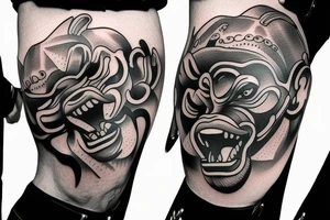Monkey attacking police funny detailed tattoo idea