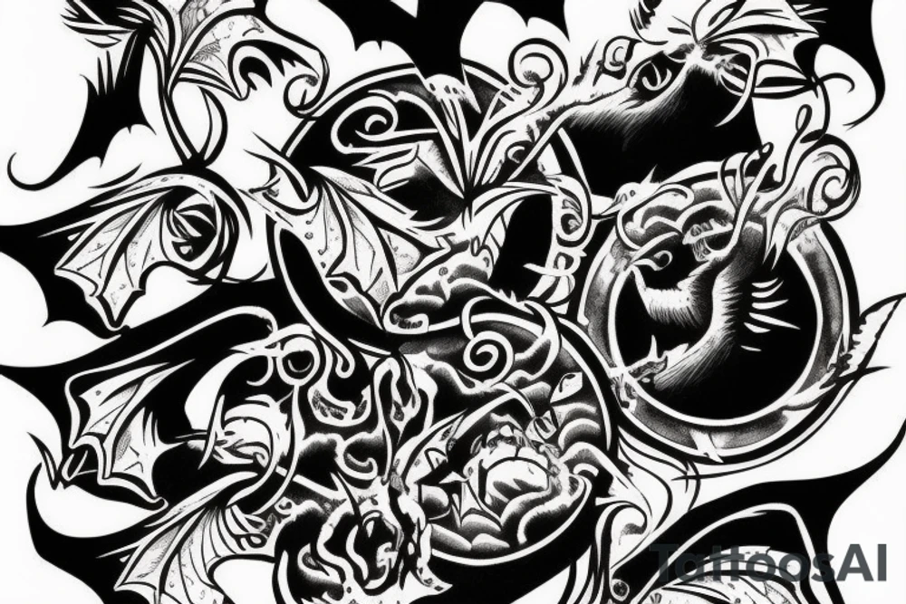 Bats come out of the dark hole tattoo idea